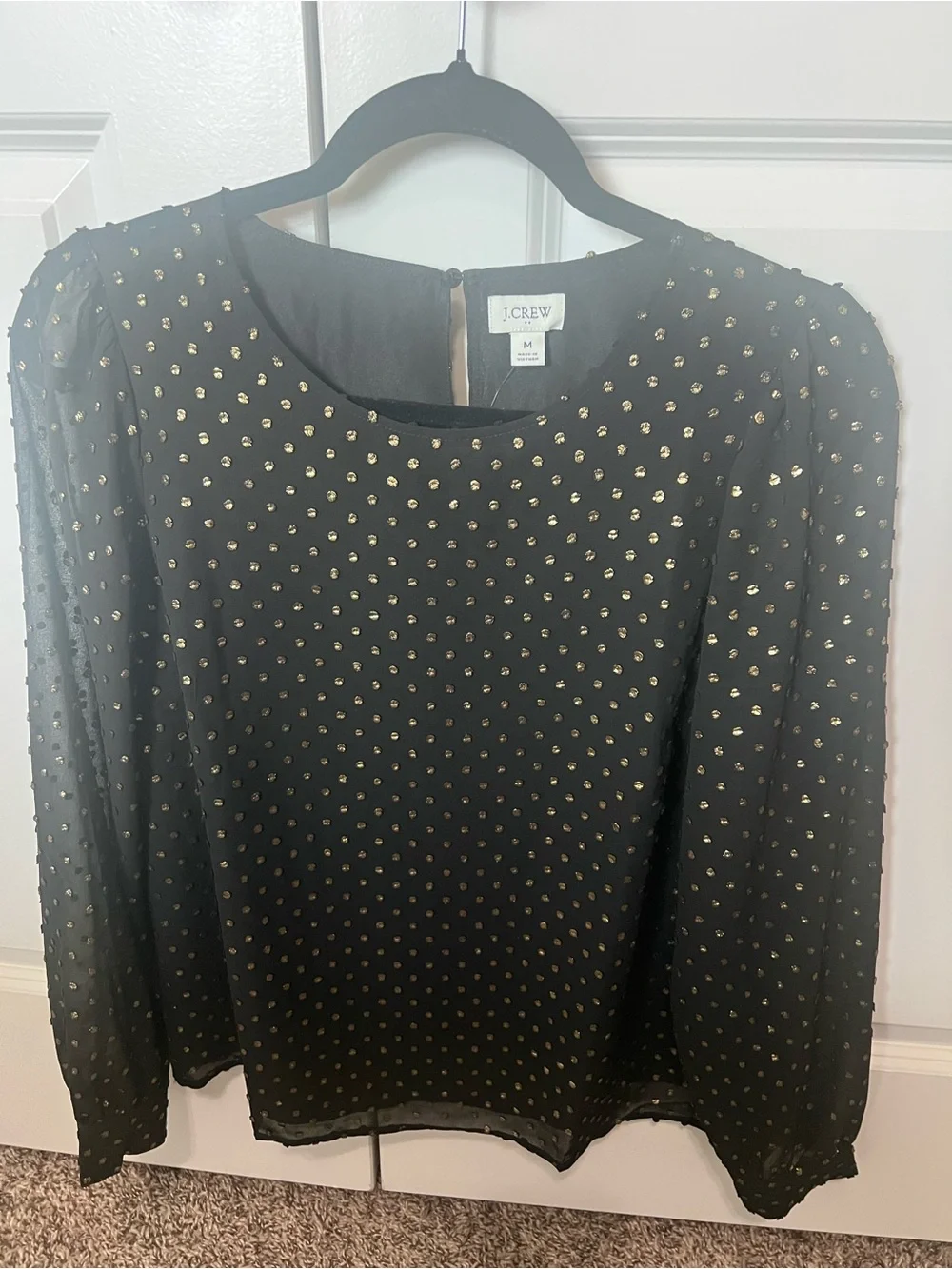 J. Crew Black Blouse with Gold Dot Accents